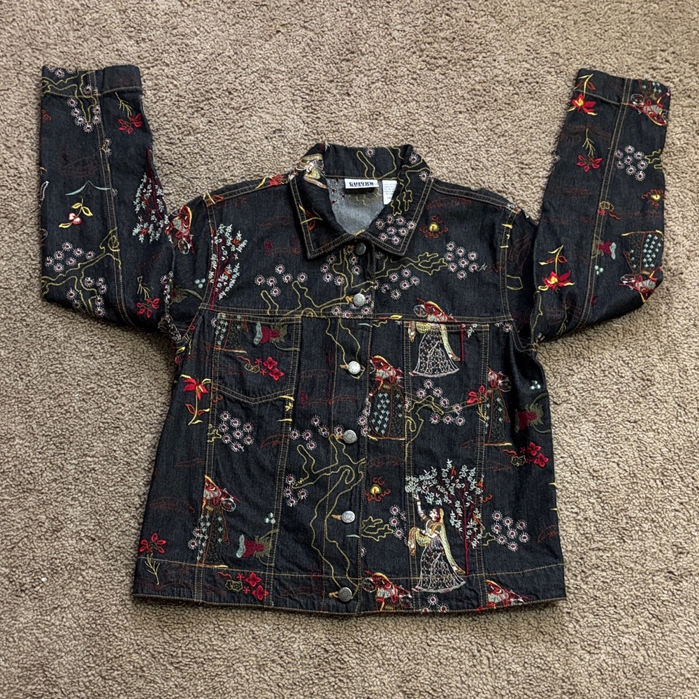 Chicos Floral Patterned Denim Jacket - image 1